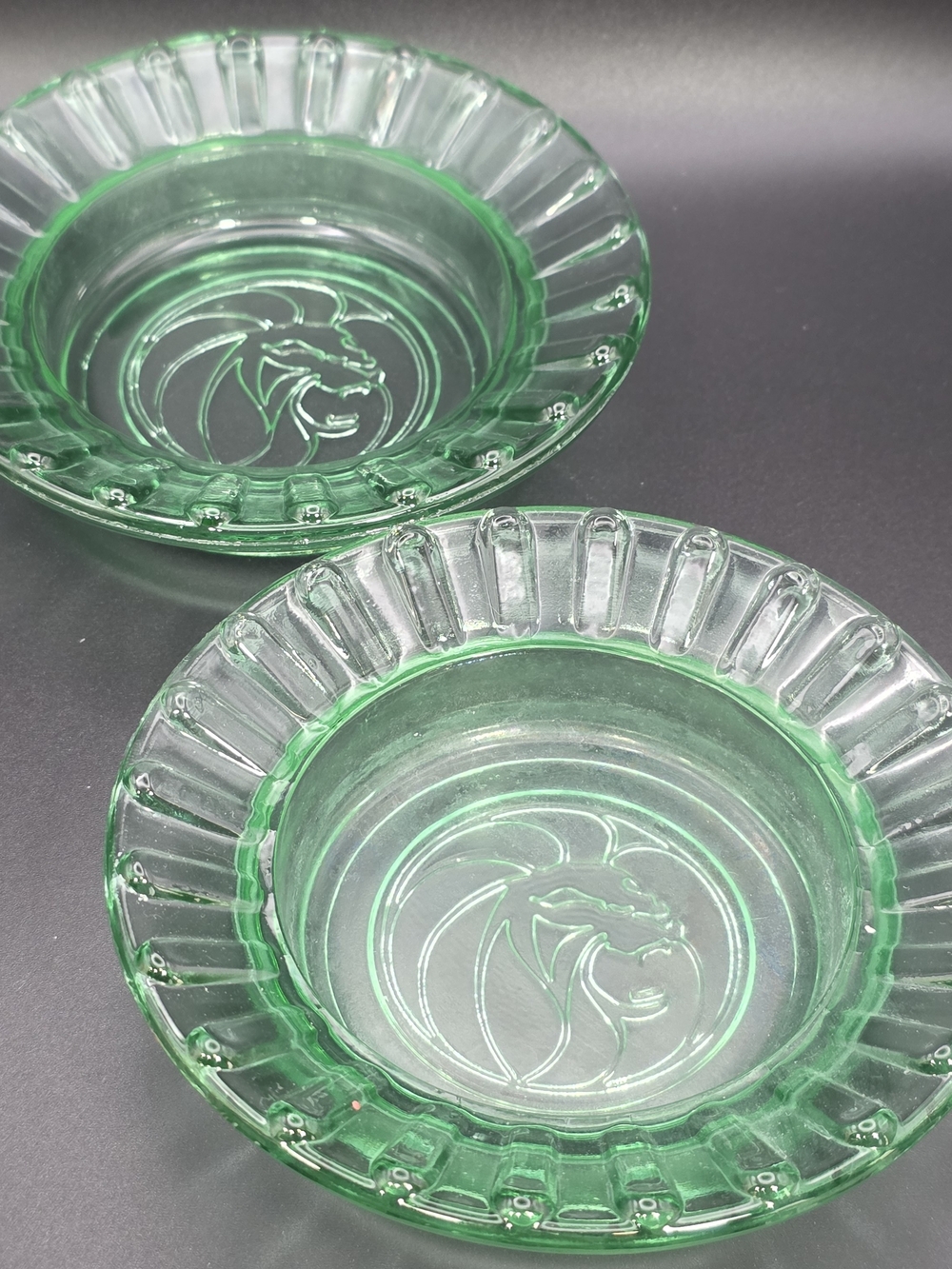 Federal Lion in the Path Green Glass Bowls Pair